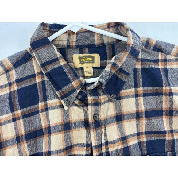 Foundry Flannel Shirt Gray Yellow Plaid Long Sleeve Button Men's Size  2XLT - Picture 3 of 8